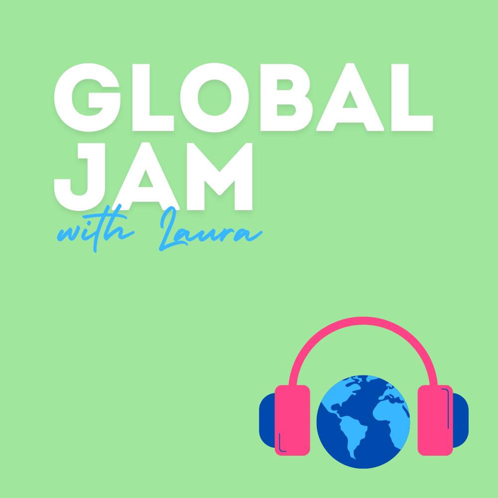 Global Jam with Lauren and an Image of a Globe with headphones